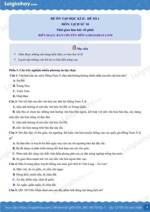 Đề thi học kì 2 Lịch sử 10 KNTT - Đề số 1